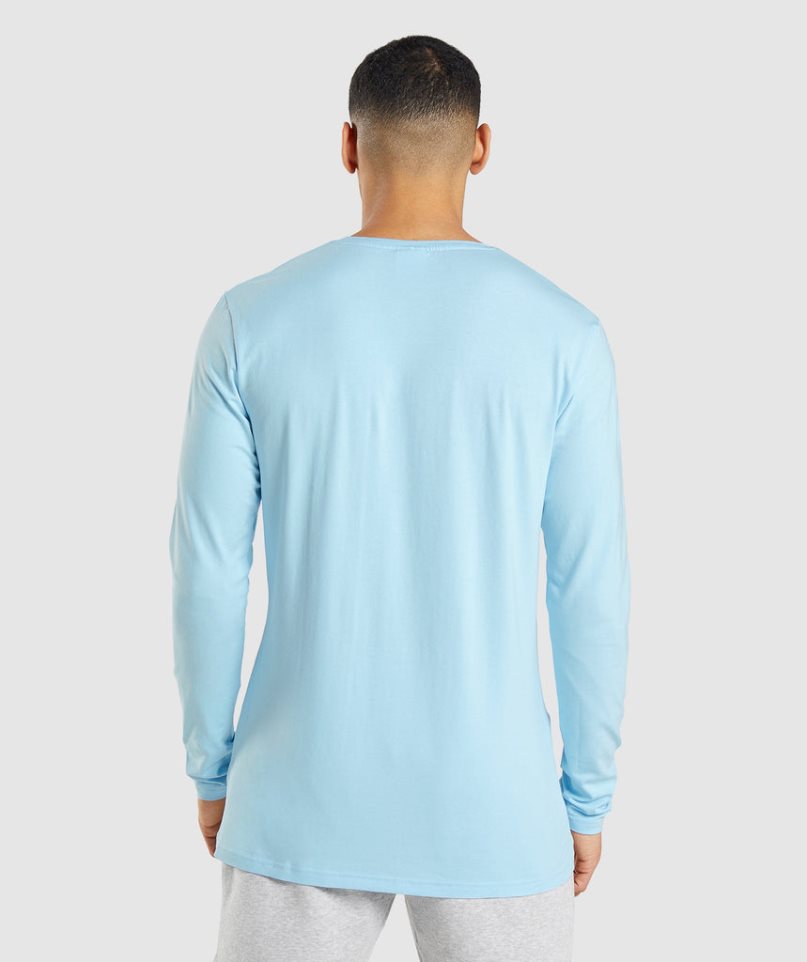 Men's Gymshark Essential Long Sleeve T-Shirts Light Blue | CA 73DA68